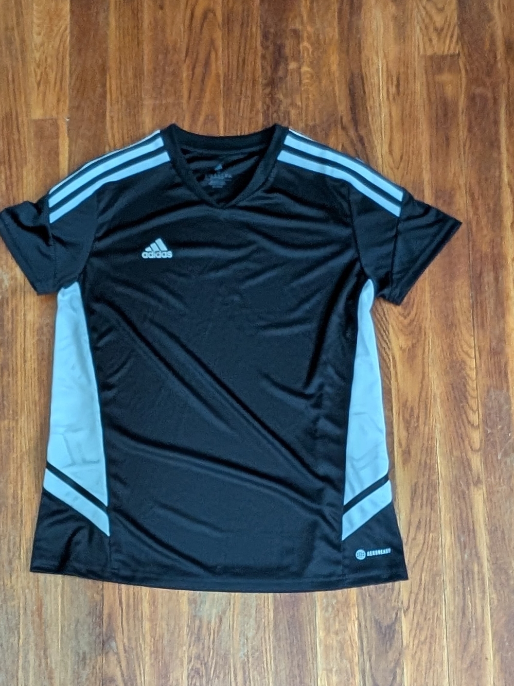 black and white Adidas Condivo 22 Jersey features moisture-wicking AEROREADY Med